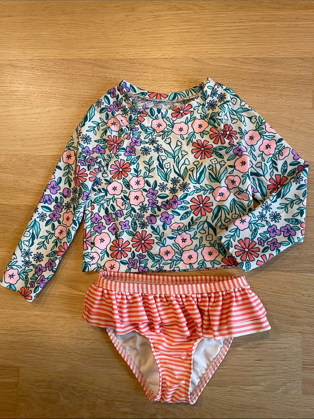 Cat & Jack Kids Floral Long-Sleeve 2 Piece Ruffled Set - Pink, Green, Coral